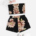Romwe Floral Print Tube Top With Shorts