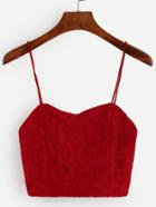 Romwe Red Lace Overlay Crop Cami Top