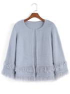 Romwe Round Neck Tassel Mohair Grey Coat