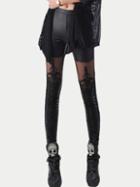 Romwe Black Lace Insert Embroidered Leggings