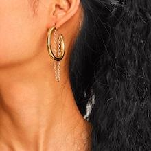 Romwe Chain Detail Cut Hoop Earrings 1pair