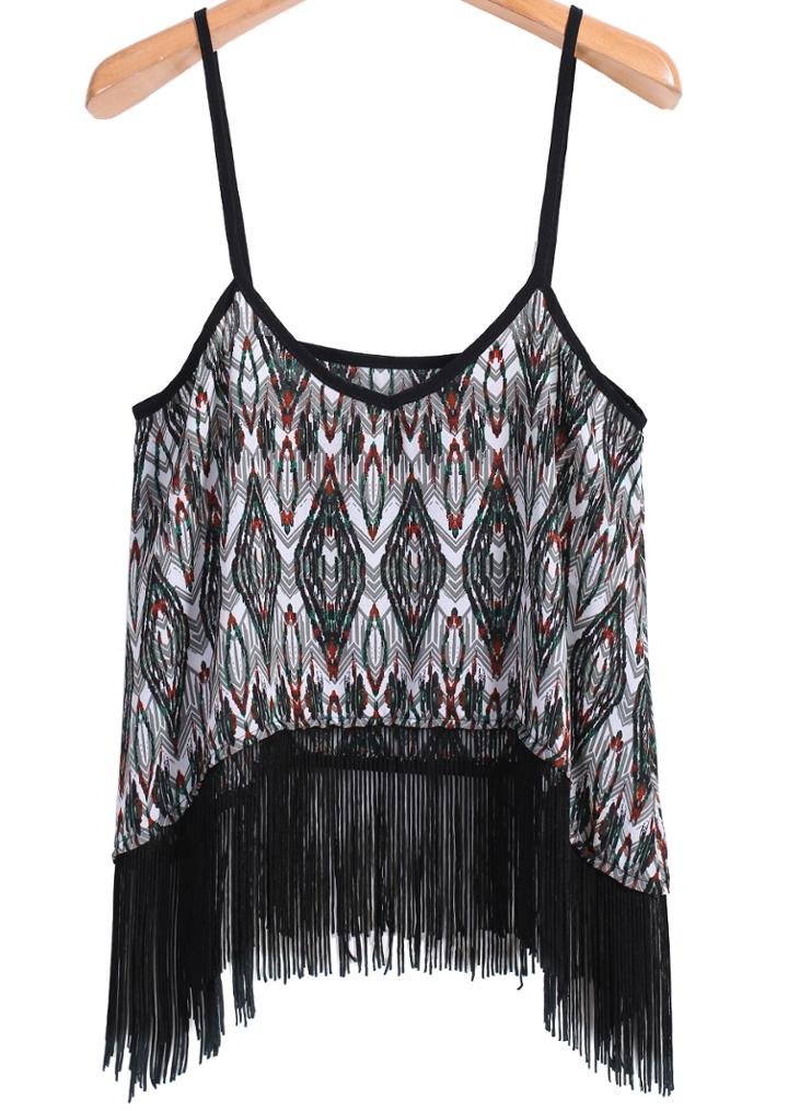 Romwe Spaghetti Strap Tassel Lace Cami Top