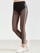 Romwe Black Side Striped Fishnet Leggings