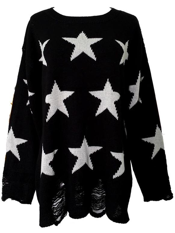 Romwe Stras Pattern Ripped Loose Sweater