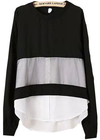 Romwe Color-block Dip Hem With Organza Top
