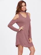 Romwe Open Shoulder Choker Neck Ribbed Tee Dress