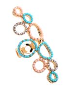 Romwe Multicolor Rhinestone Beaded Hollow Out Ring