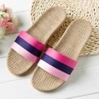 Romwe Striped Detail Linen Slippers