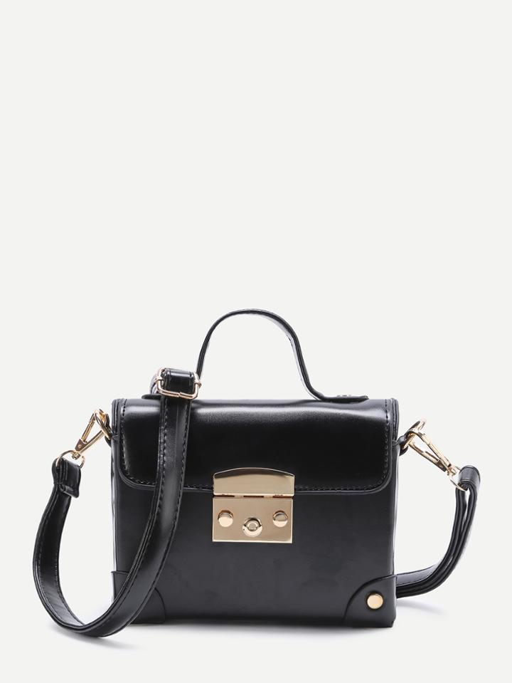 Romwe Black Studded Flap Pu Shoulder Bag