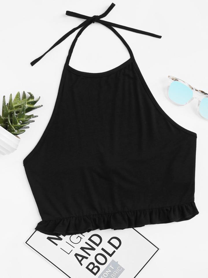 Romwe Ruffle Hem Halter Top