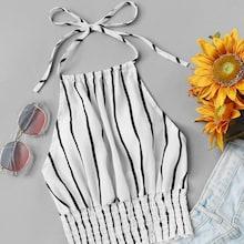 Romwe Plus Striped Shirred Halter Cami Top