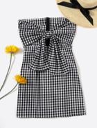 Romwe Gingham Print Bow Tie Front Bandeau Dress