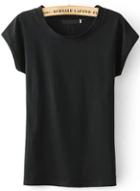 Romwe Back Hollow Black T-shirt