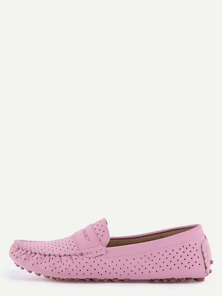 Romwe Faux Suede Eyelet Loafers - Light Pink