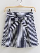 Romwe Bow Tie Waist Vertical Striped Skirt