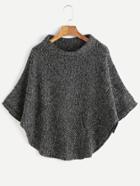 Romwe Dark Grey Turtleneck Poncho Sweater