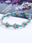 Romwe Palm Detail Beaded Bracelets With Turquoise
