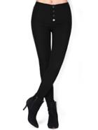 Romwe Black Skinny Buttons Leggings