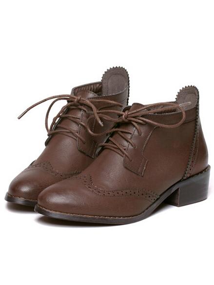 Romwe Brown Lace Up Pierced Pu Boots