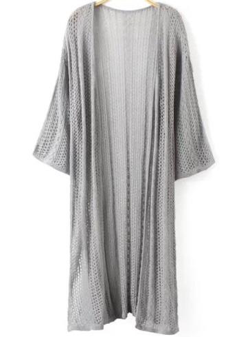Romwe Hollow Long Grey Cardigan