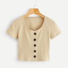 Romwe Ribbed Button Through Knit Tee