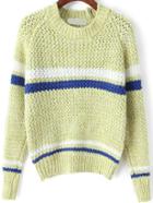 Romwe Striped Chunky Knit Yellow Sweater