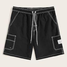 Romwe Guys Contrast Topstitching Drawstring Waist Bermuda Shorts