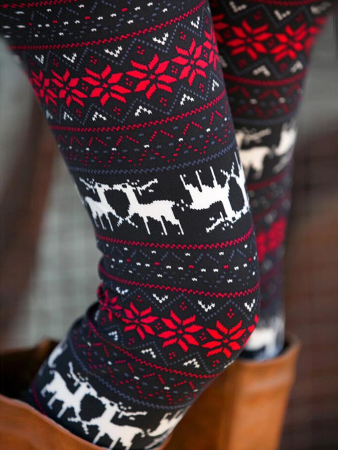 Romwe Elastic Waist Deer Print Skinny Leggings