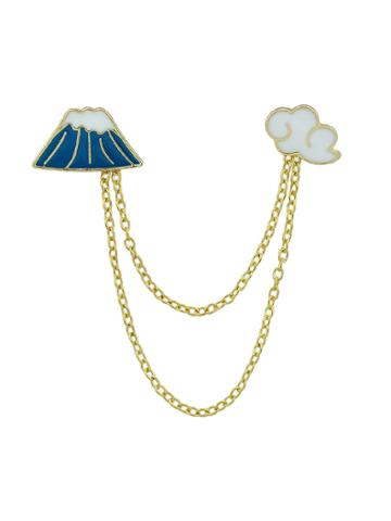 Romwe Enamel Cloud Mountain Brooches With Gold-color Chain