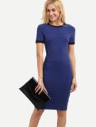 Romwe Navy Short Sleeve Striped Sheath Dress