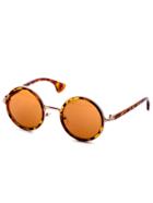 Romwe Brown Leopard Print Frame Round Lens Sunglasses