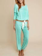 Romwe Green Strap Decorated Top With Pants