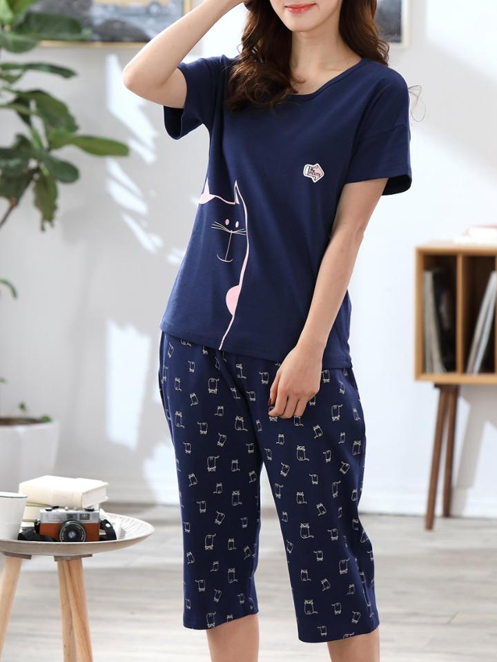 Romwe Animal Print Tee & Pants Pj Set