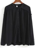 Romwe Long Sleeve Black Shirt With Pom Pom