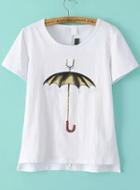 Romwe With Diamond Umbrella Print White T-shirt