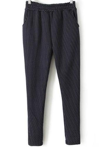 Romwe Pockets Polka Dot Slim Navy Pant