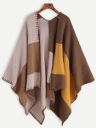 Romwe Color Block Whipstitch Poncho Cardigan