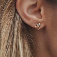 Romwe Moon Shaped Stud Earrings With Rhinestone