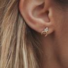 Romwe Moon Shaped Stud Earrings With Rhinestone
