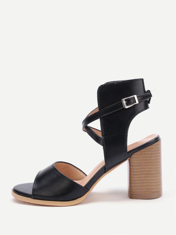 Romwe Criss Cross Front Cork Heel Pu Sandals