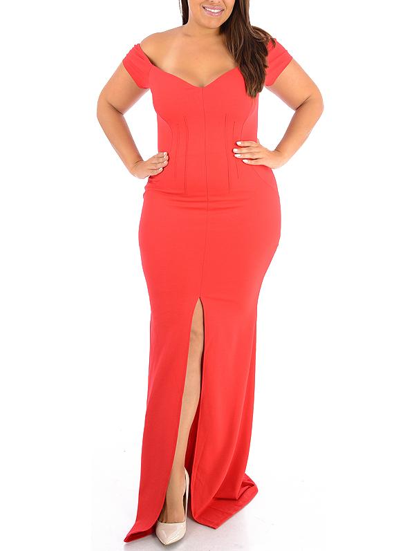 Romwe V Neck Slit Plus Orange Dress