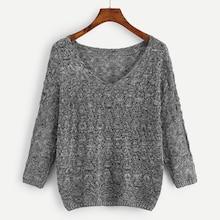 Romwe V Neck Eyelet Slub Jumper