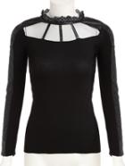Romwe Lace Crochet Pu Insert Slim Sweater
