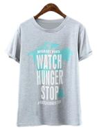 Romwe Light Grey Letter Printed Casual T-shirt