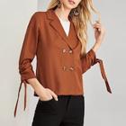 Romwe Tie Detail Double Breasted Blazer