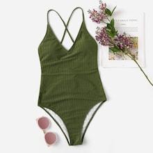 Romwe Crisscross Knot Back One Piece Swimwear