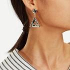 Romwe Plaid Detail Triangle Drop Earrings 1pair