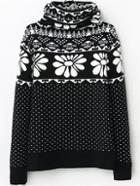 Romwe Turtleneck Polka Dot Print Black Sweater