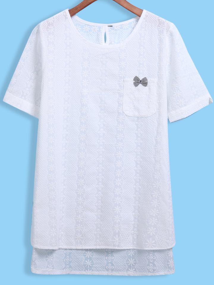 Romwe Dip Hem With Bow T-shirt