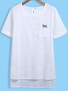 Romwe Dip Hem With Bow T-shirt